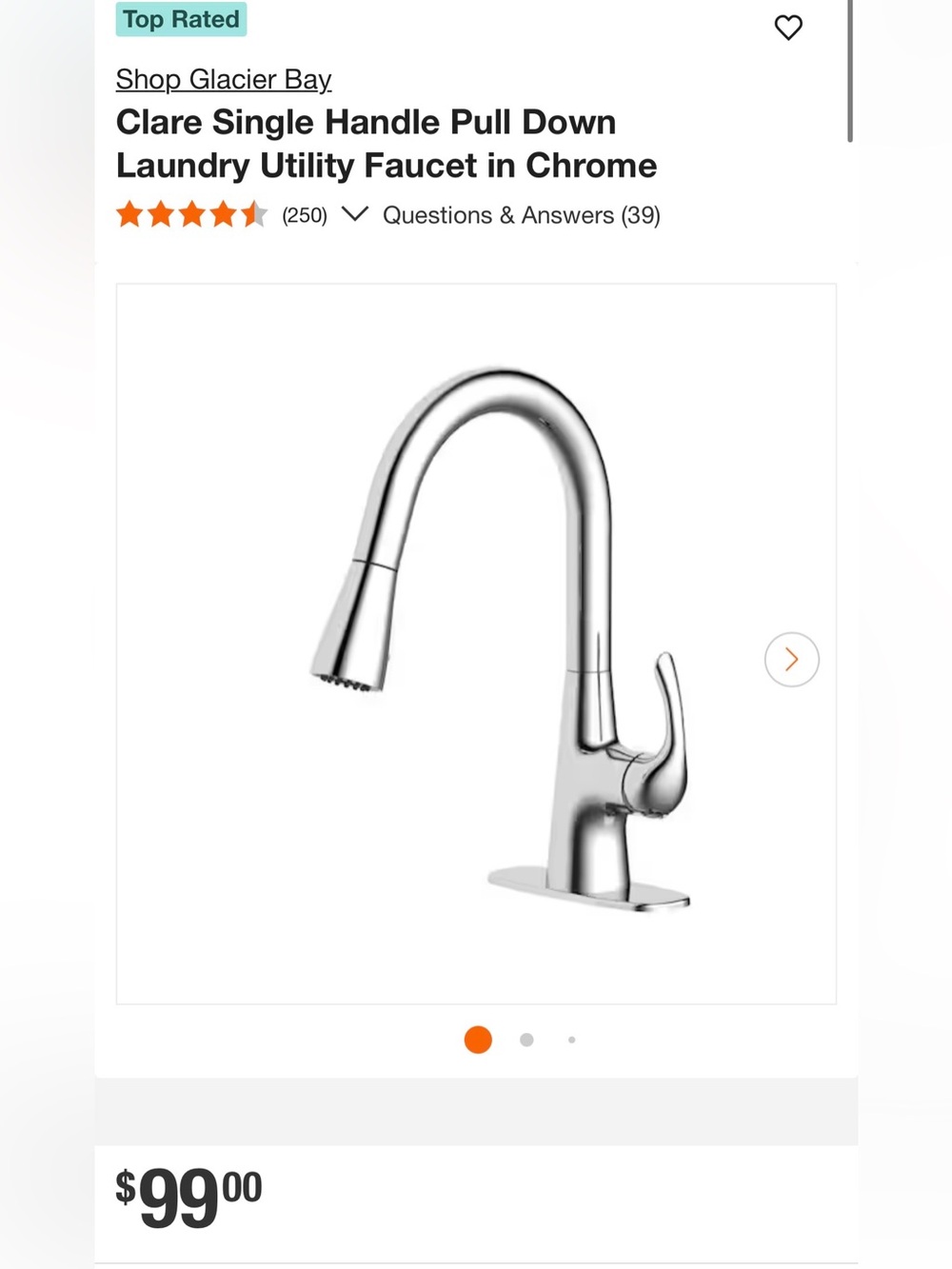 New Glacier Bay Clare Laundry Single-Handle Pull-Down Faucet - Chrome